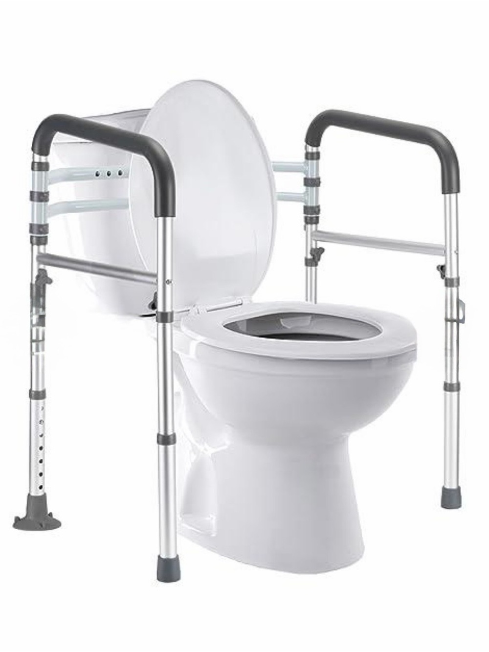 Adjustable Safety Toilet Frame with White Seat and Silver Frame